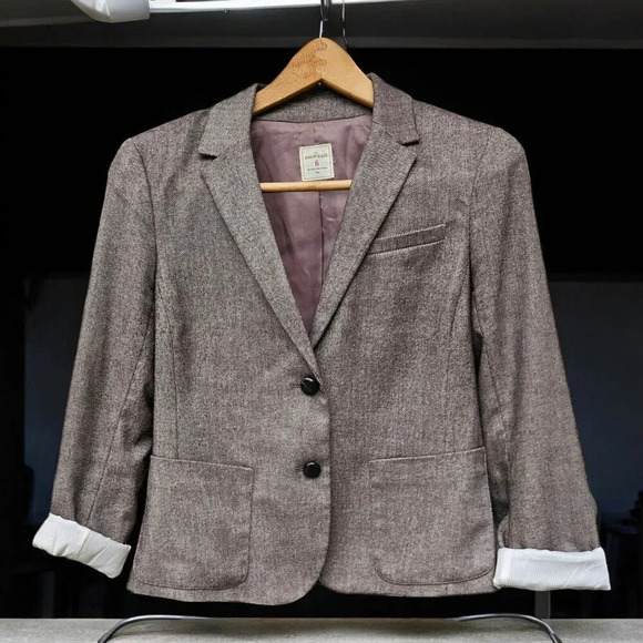 GAP The Academy Blazer Brown Herringbone Wool Blend Size 6 Academia Office - Picture 1 of 9